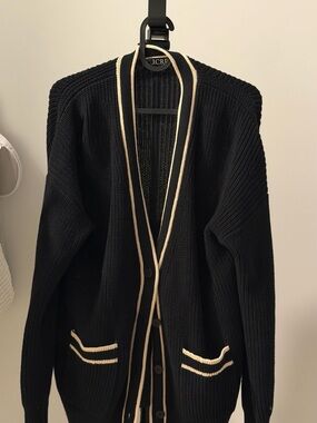 J. Crew Black Cardigan with Cream Trim